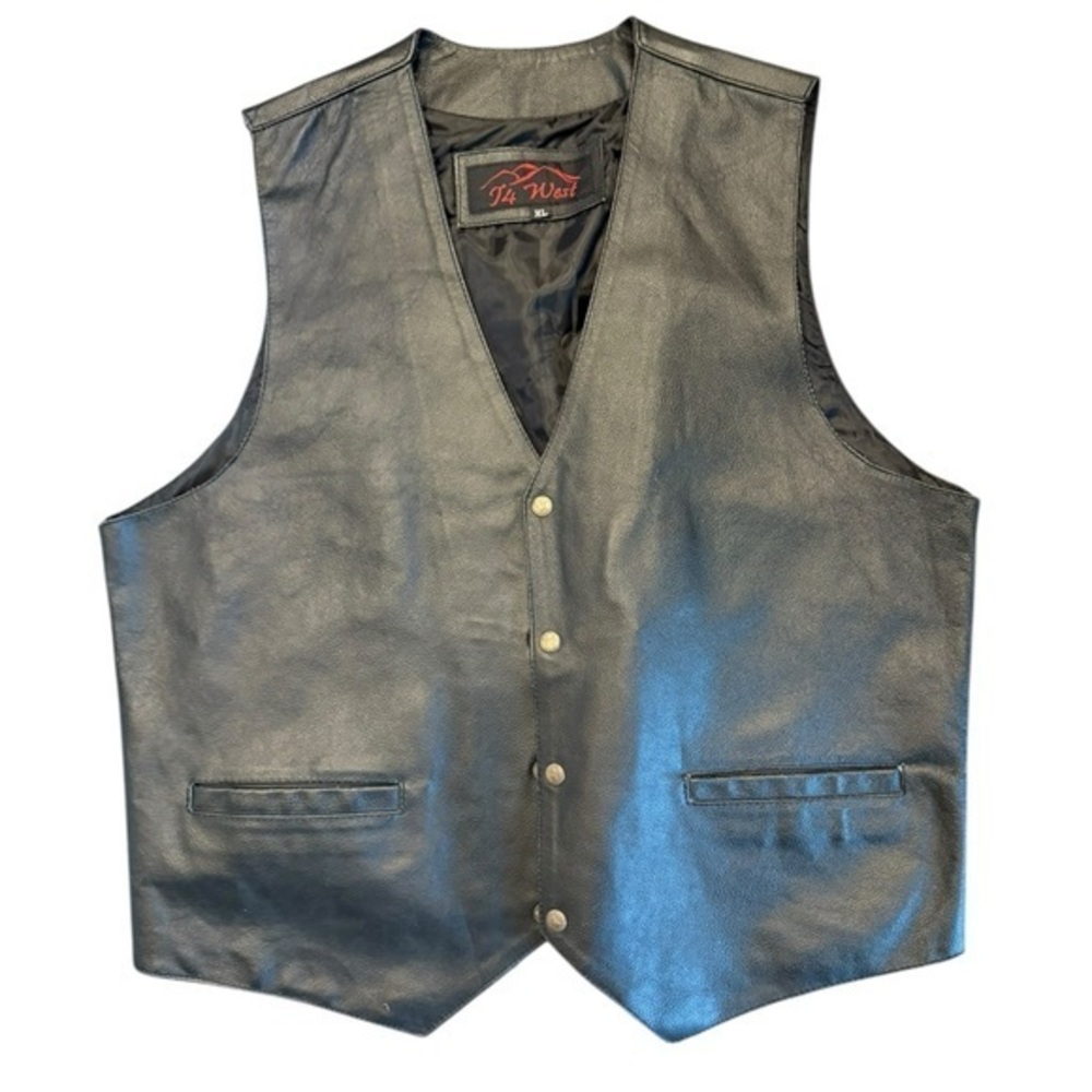 Vintage T4 West Vintage Cowboy Western Leather Vest Oklahoma Buttons. Men’s XL